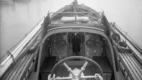 Black and white image of New Quay lifeboat, St Albans, while on trials
