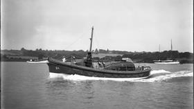Black and white image of Port Erin lifeboat, Mathew Simpson, while on trials
