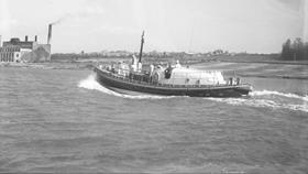 Black and white image of Porthdinllaen lifeboat, Charles Henry Ashley, while on trials