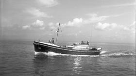 Black and white image of Rhyl lifeboat, Anthony and Robert Marshall, while on trials