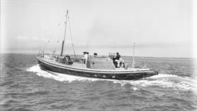 Black and white image of Douglas lifeboat, Millie Walton, while on trials