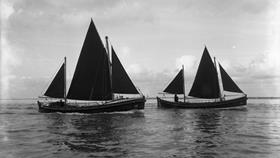 Black and white image of Barry Dock lifeboat, Prince David and Bembridge lifeboat, Langham, while on trials