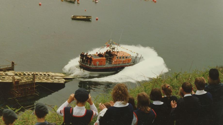 Colour image of slipway launch of lifeboat