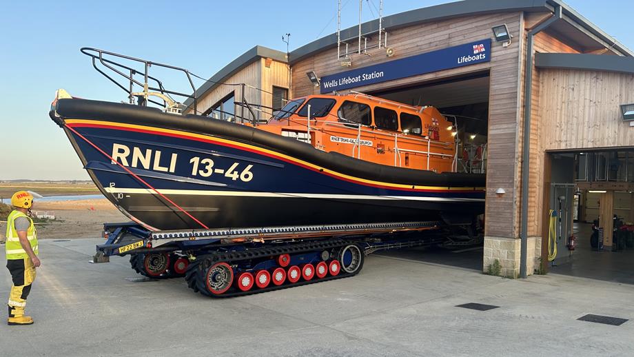 Duke of Edinburgh Wells RNLI Shannon class lifeboat 13-46 at station crew training evening