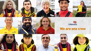 We are one crew image of different face shots of RNLI volunteers and staff