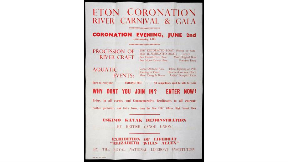 A poster advertising the Eton Coronation River Carnival and Gala