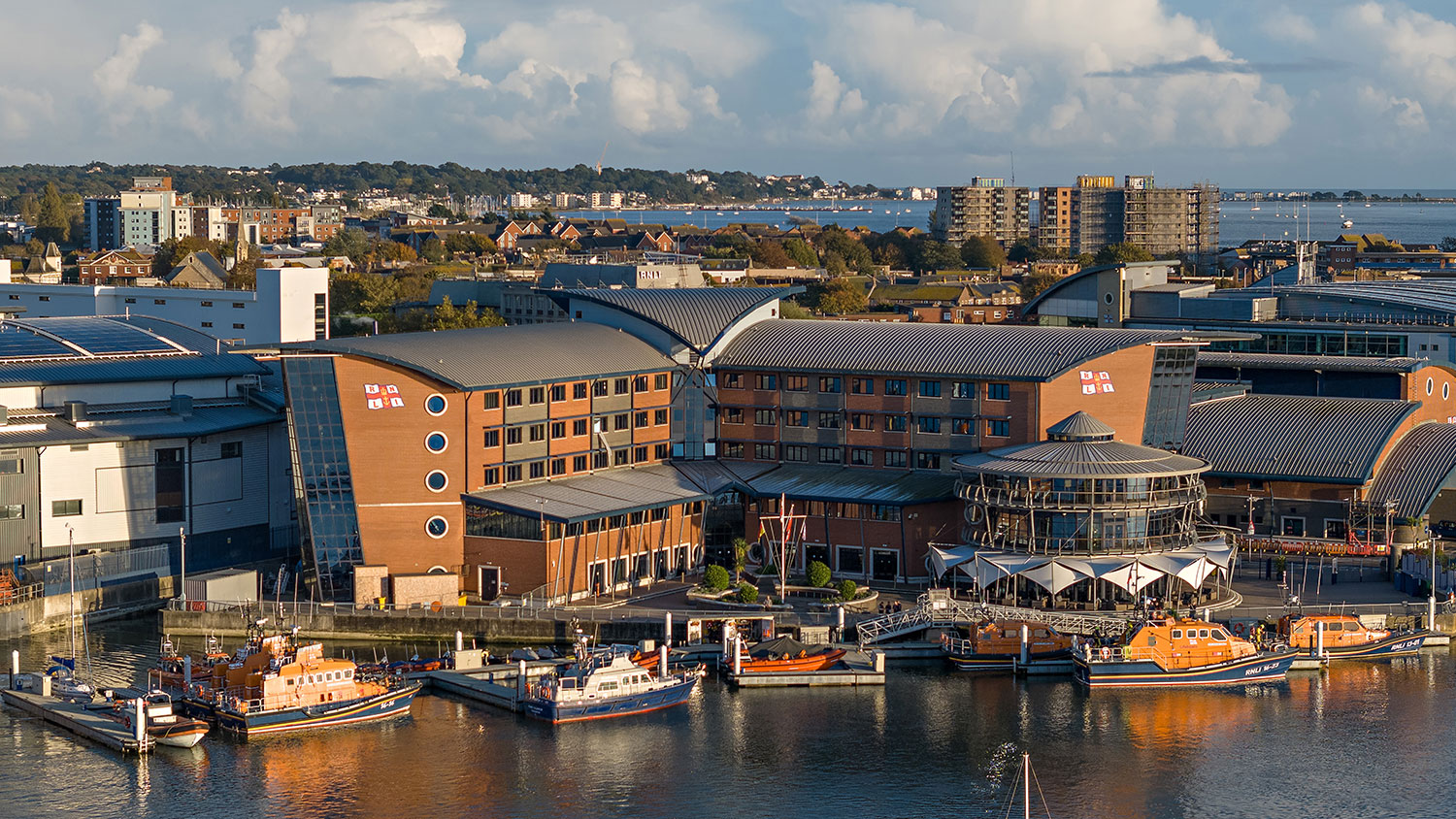 Aerial shot of the RNLI College and All-weather Lifeboat Centre in Poole, Dorset