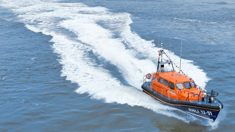 Drone image of Barry Dock's Shannon class at speed on the water