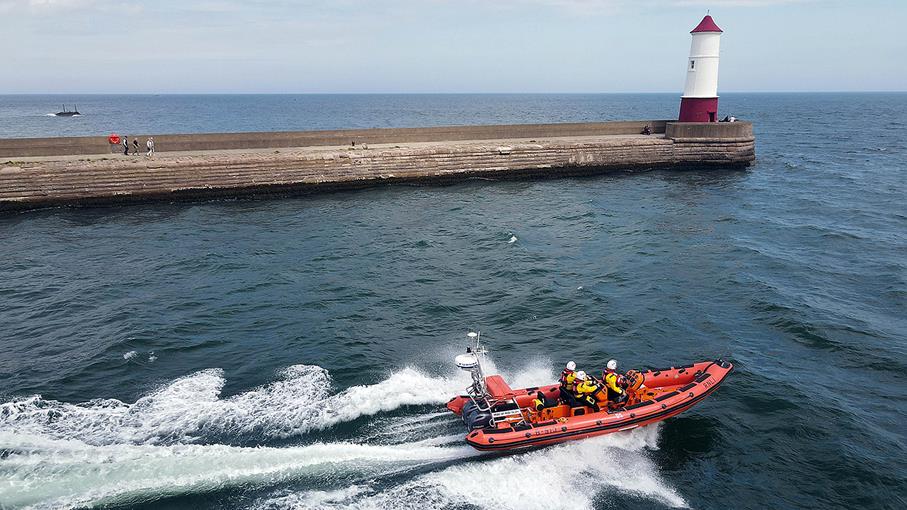 Berwick upon Tweed Atlantic 85 inshore lifeboat Pride of Fred Olsen B-913 heading out to sea