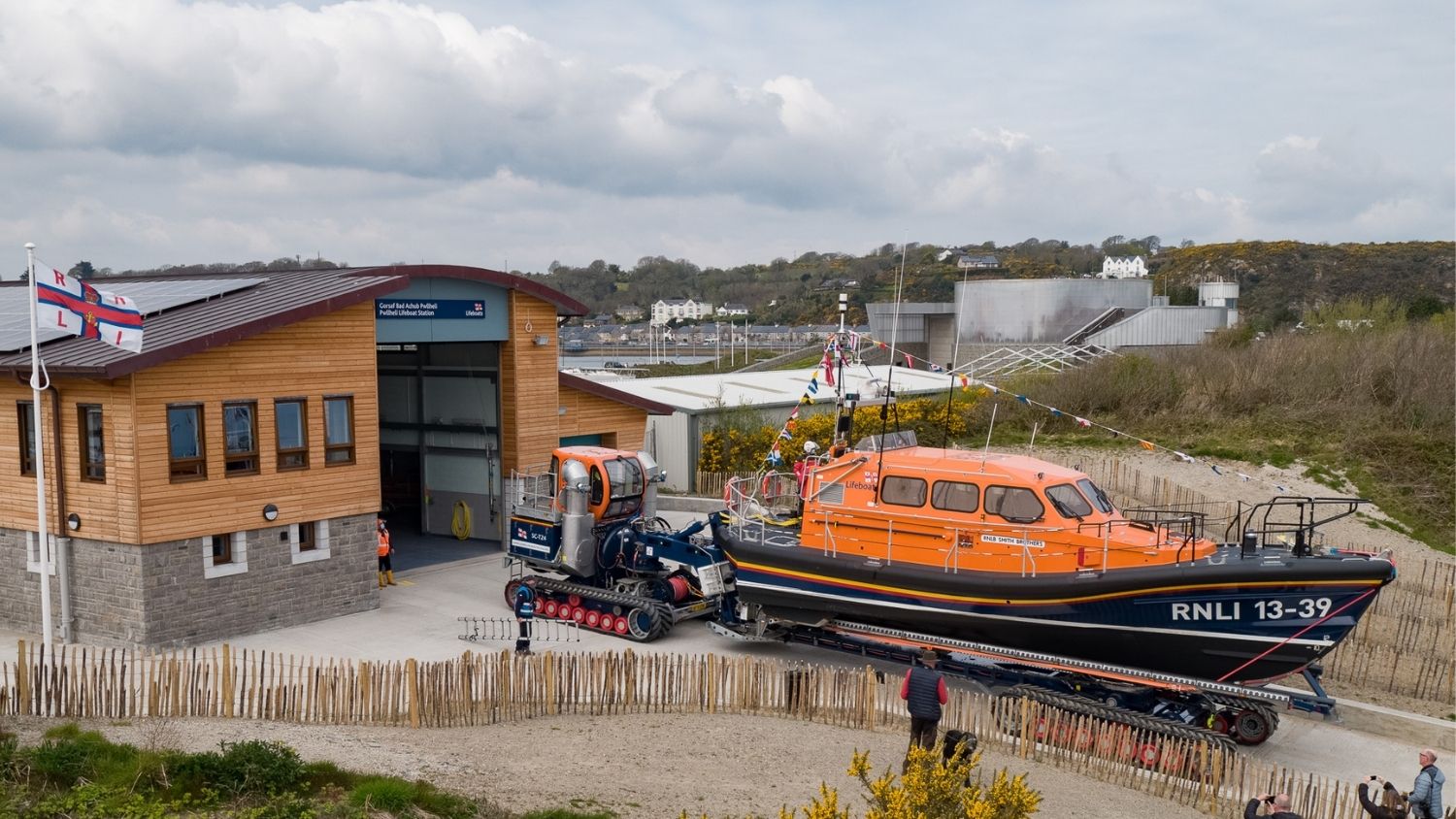 RNLI Pwllheli boathouse and Shannon class lifeboat 