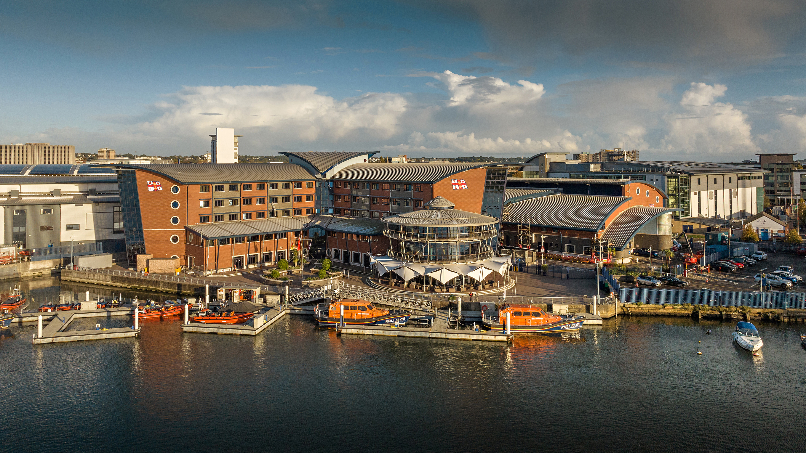 An aerial drone photograph of the RNLI College