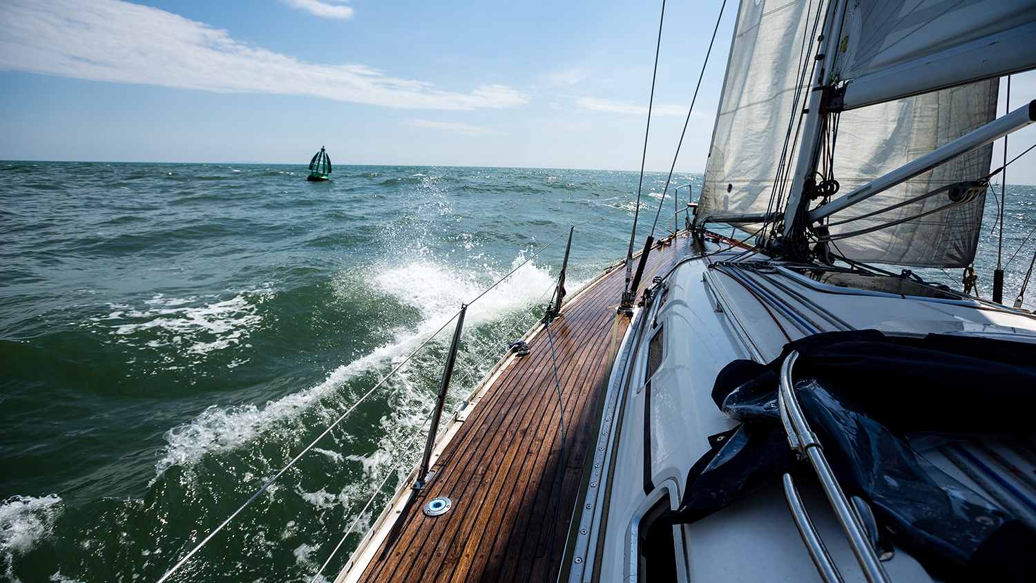Yacht sailing: View from onboard a yacht at sea