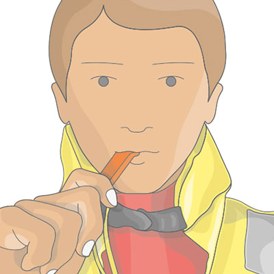 Graphic showing man blowing lifejacket whistle
