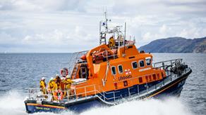 Toberymory’s Severn class lifeboat powering through waves