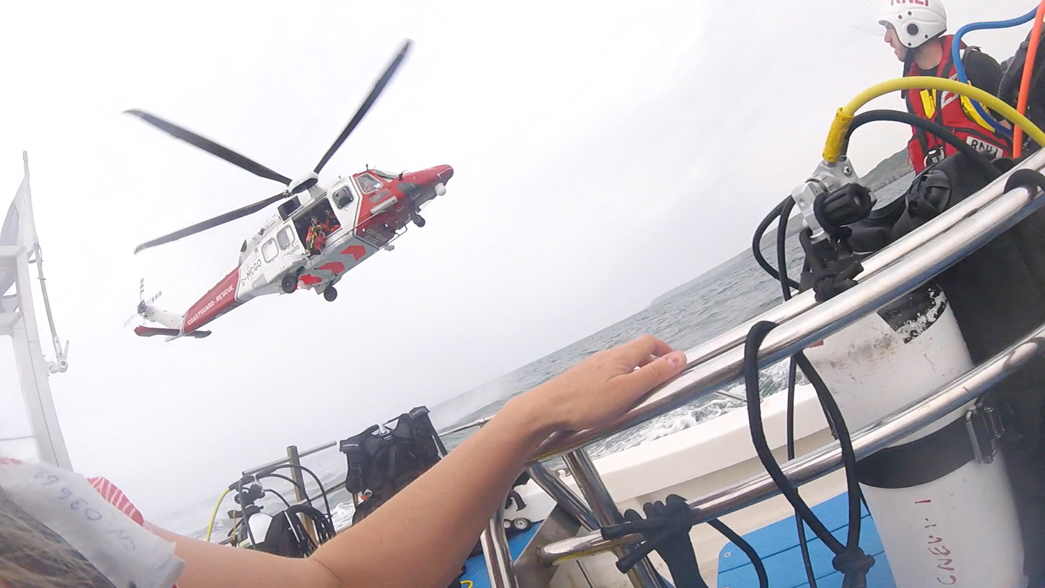 A Coastguard Rescue helicopter 175 arrives on scene 