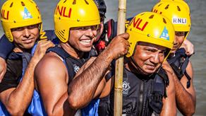 Flood rescue training in a river in Bangladesh