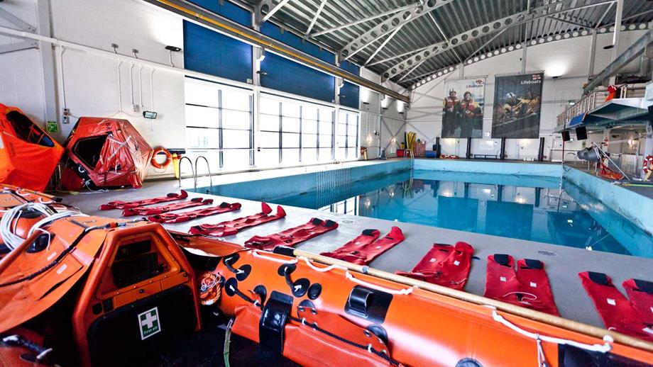 Sea survival pool at RNLI College, Poole.